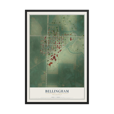 Map of Bellingham, Minnesota, 12 x 18 inch print in a black wood frame