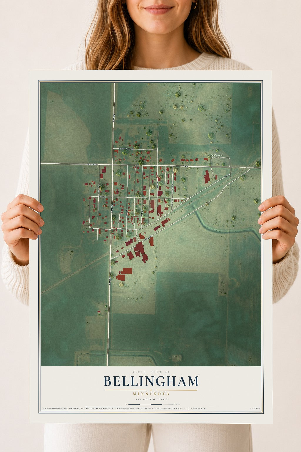 Map of Bellingham, Minnesota, 18 x 24 inch unframed archival matte print