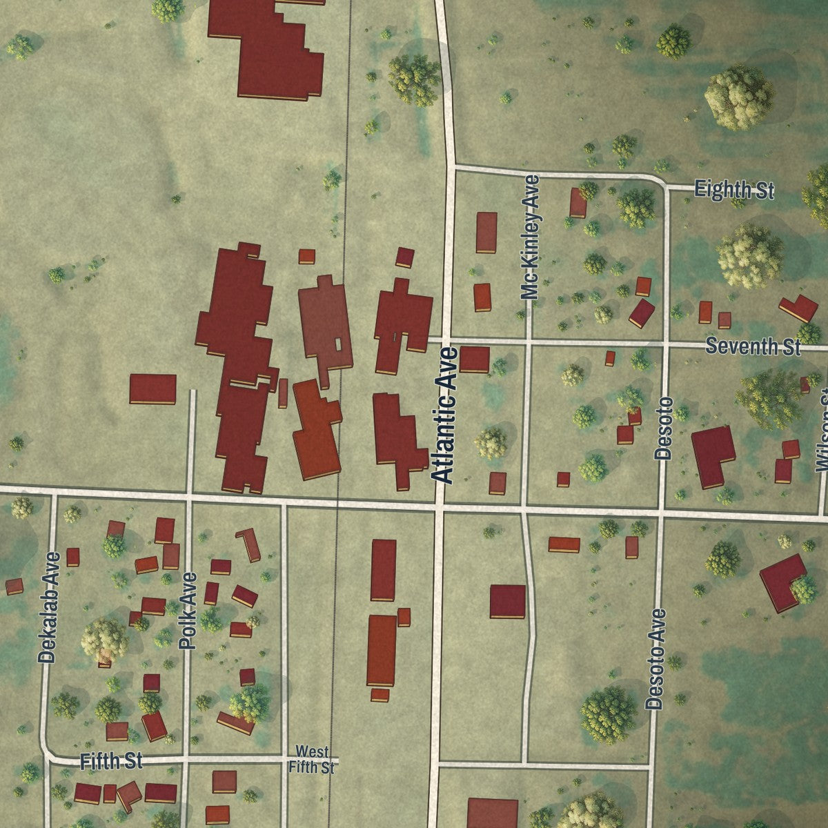 Close-up of the map of Beltrami, Minnesota print showing street and building detail