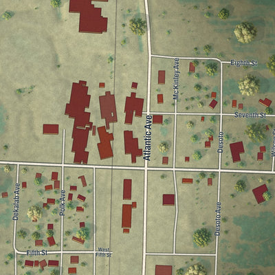 Close-up of the map of Beltrami, Minnesota print showing street and building detail
