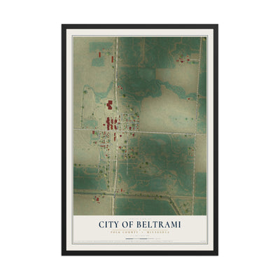 Map of Beltrami, Minnesota, 12 x 18 inch print in a black wood frame