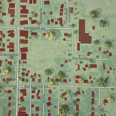 Close-up of the map of Belview, Minnesota print showing street and building detail