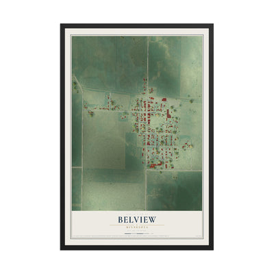 Map of Belview, Minnesota, 12 x 18 inch print in a black wood frame