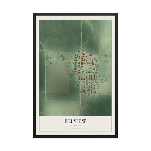 Map of Belview, Minnesota, 12 x 18 inch print in a black wood frame