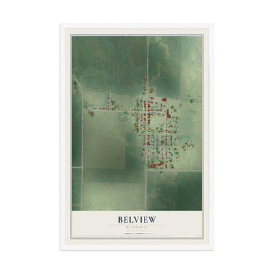 Map of Belview, Minnesota, 12 x 18 inch print in a white wood frame