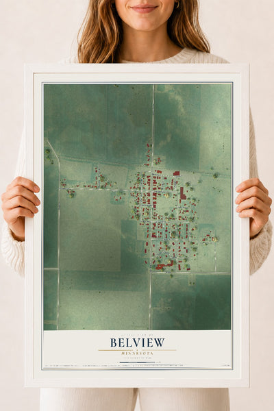 Map of Belview, Minnesota, 18 x 24 inch print in a white wood frame