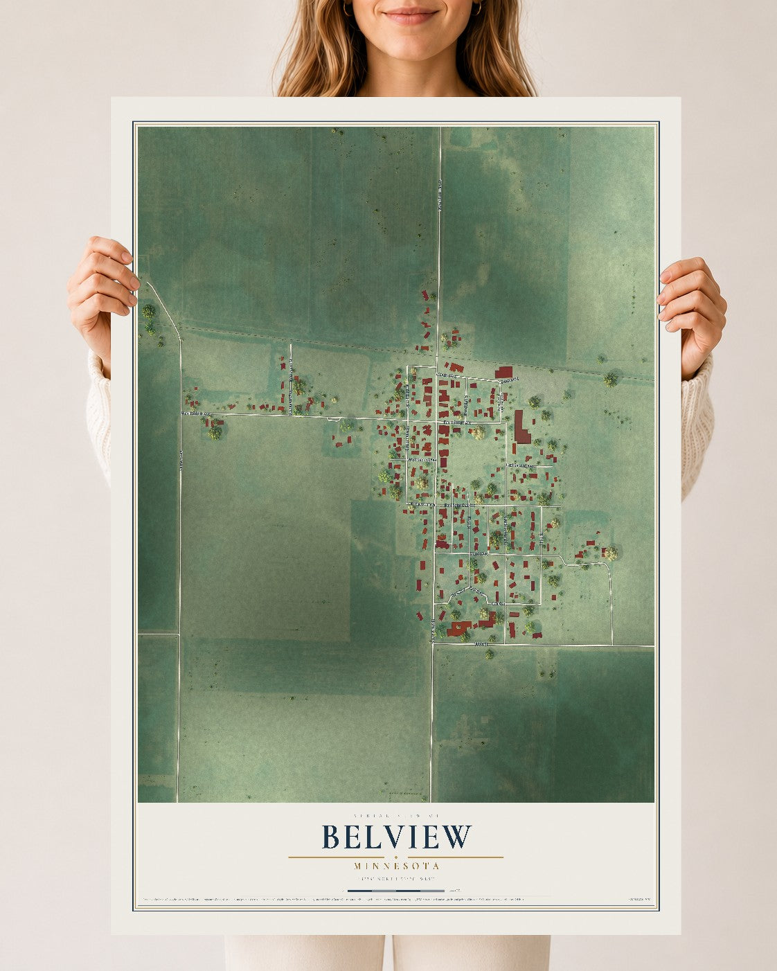 Map of Belview, Minnesota, 24 x 36 inch unframed archival matte print