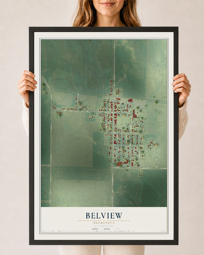 Map of Belview, Minnesota, 24 x 36 inch print in a black wood frame