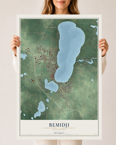 Map of Bemidji, Minnesota, 24 x 36 inch unframed archival matte print