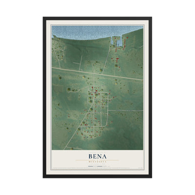 Map of Bena, Minnesota, 12 x 18 inch print in a black wood frame