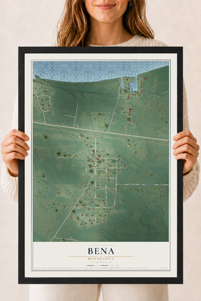 Map of Bena, Minnesota, 18 x 24 inch print in a black wood frame