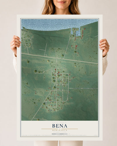 Map of Bena, Minnesota, 24 x 36 inch unframed archival matte print