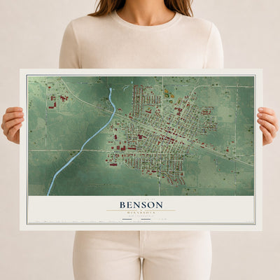Map of Benson, Minnesota, 12 x 18 inch unframed archival matte print