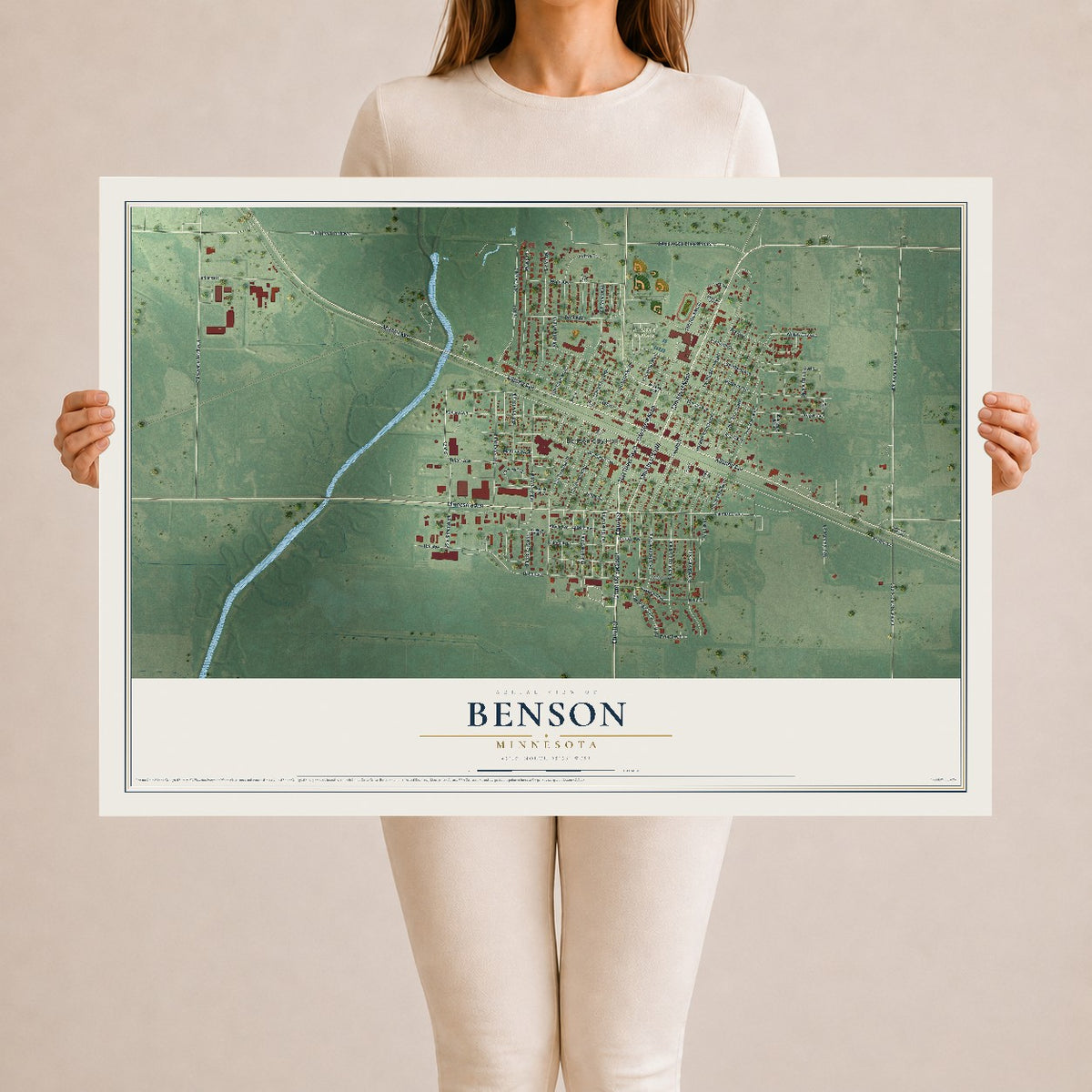 Map of Benson, Minnesota, 24 x 36 inch unframed archival matte print