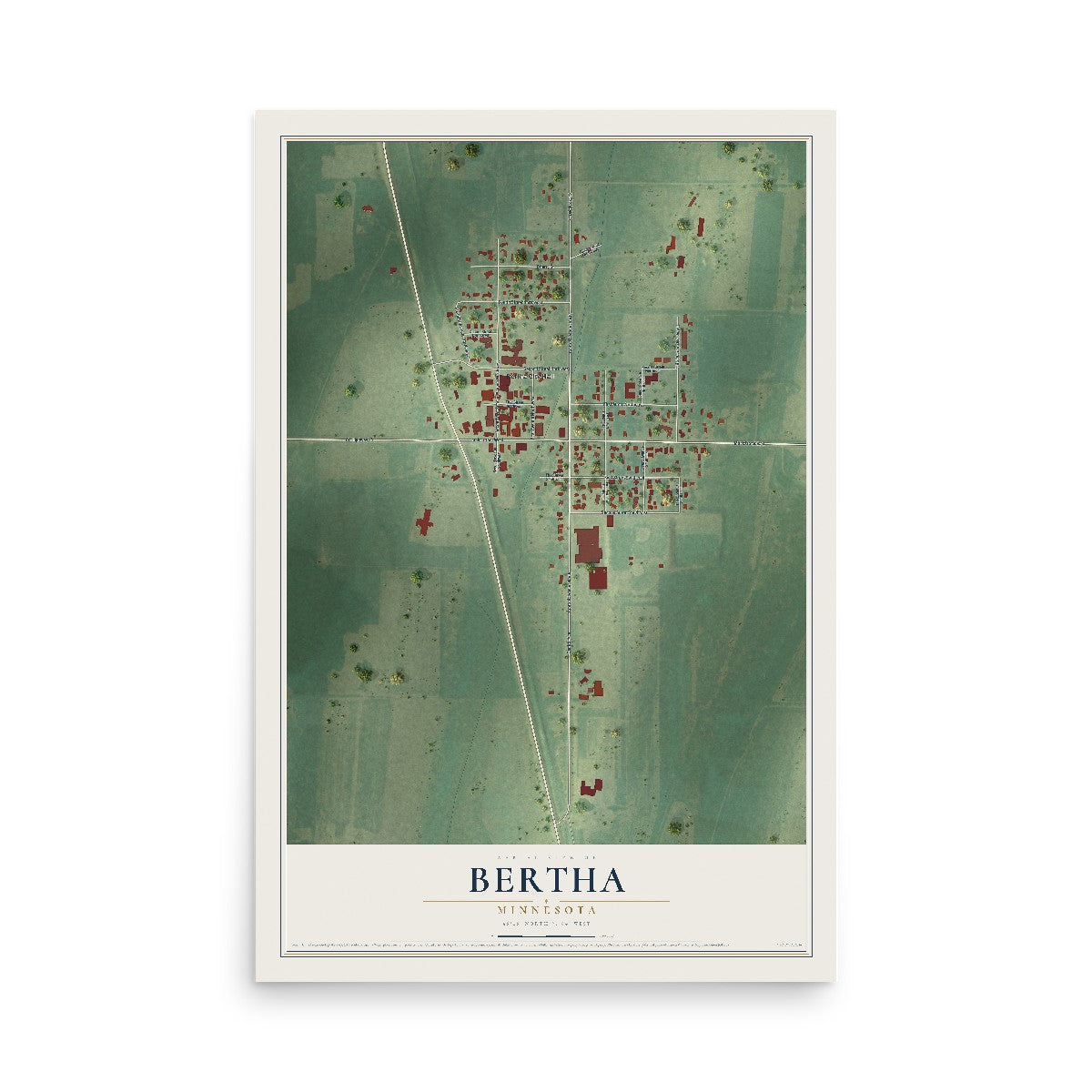 Map of Bertha, Minnesota, 12 x 18 inch unframed archival matte print