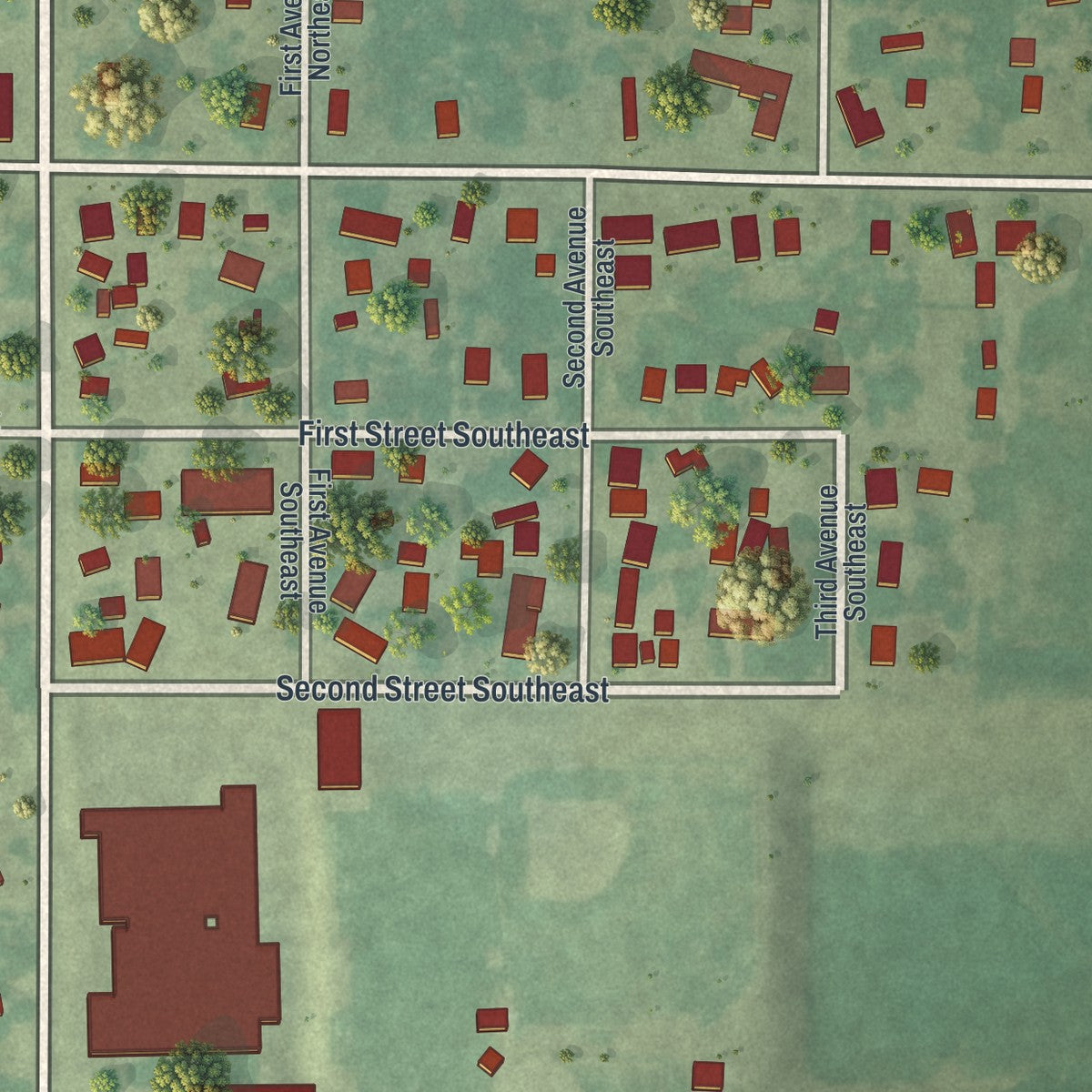 Second close-up of the map of Bertha, Minnesota print showing more streets and buildings