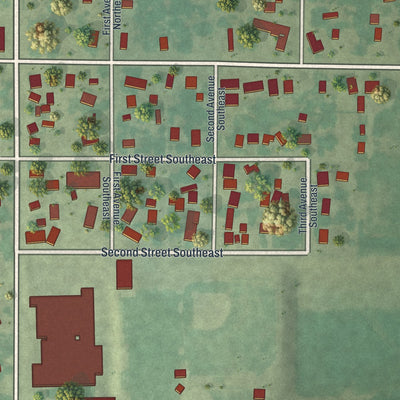 Second close-up of the map of Bertha, Minnesota print showing more streets and buildings