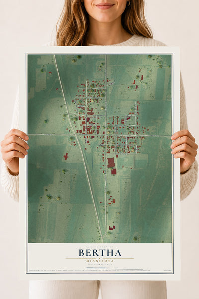 Map of Bertha, Minnesota, 18 x 24 inch unframed archival matte print
