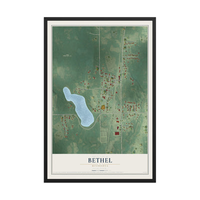 Map of Bethel, Minnesota, 12 x 18 inch print in a black wood frame