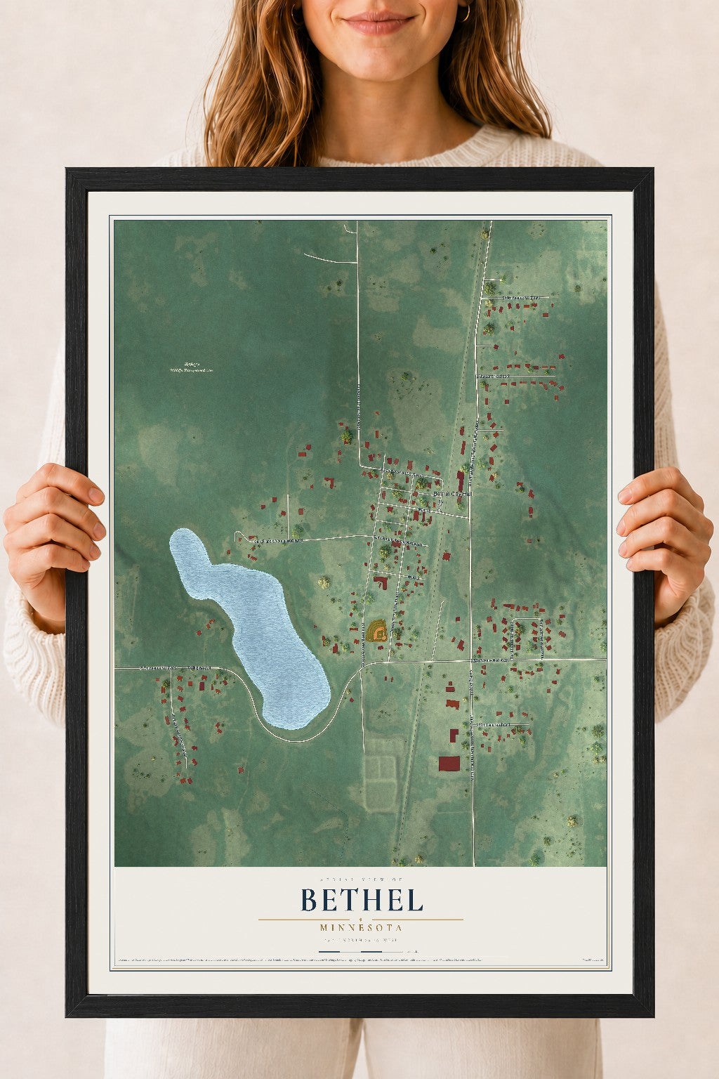 Map of Bethel, Minnesota, 18 x 24 inch print in a black wood frame