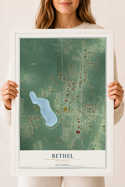 Map of Bethel, Minnesota, 18 x 24 inch print in a white wood frame