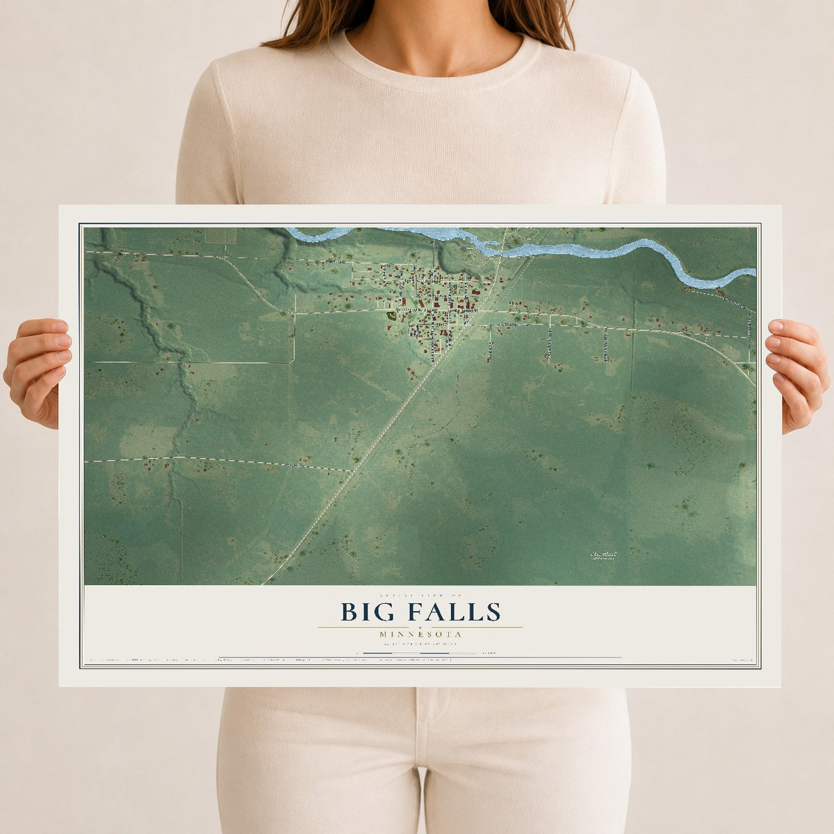 Map of Big Falls, Minnesota, 12 x 18 inch unframed archival matte print