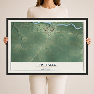Map of Big Falls, Minnesota, 24 x 36 inch print in a black wood frame