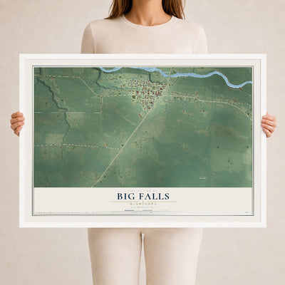 Map of Big Falls, Minnesota, 24 x 36 inch print in a white wood frame