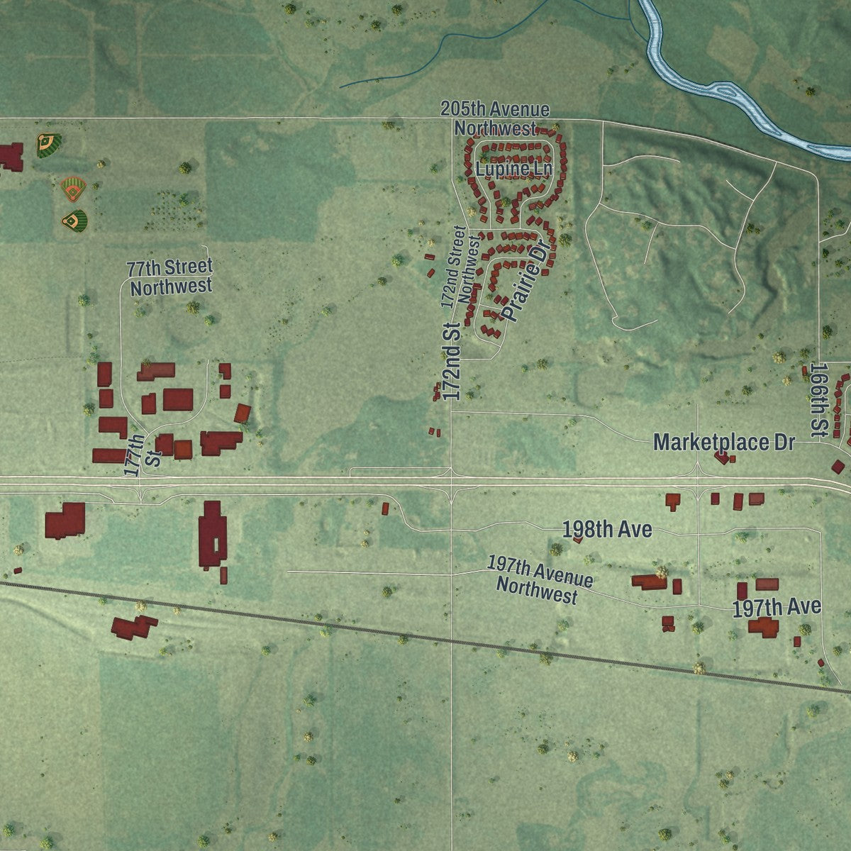 Second close-up of the map of Big Lake, Minnesota print showing more streets and buildings