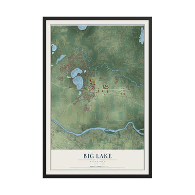 Map of Big Lake, Minnesota, 12 x 18 inch print in a black wood frame