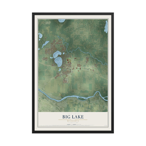 Map of Big Lake, Minnesota, 12 x 18 inch print in a black wood frame