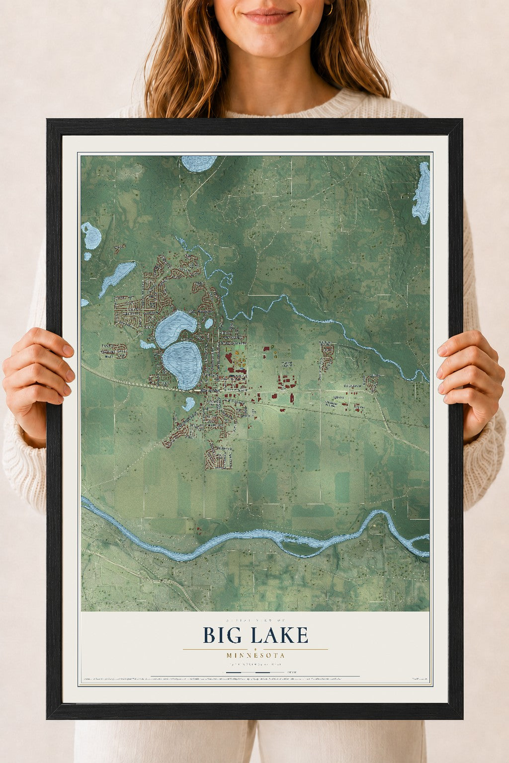 Map of Big Lake, Minnesota, 18 x 24 inch print in a black wood frame