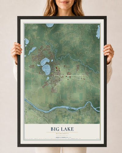Map of Big Lake, Minnesota, 24 x 36 inch print in a black wood frame