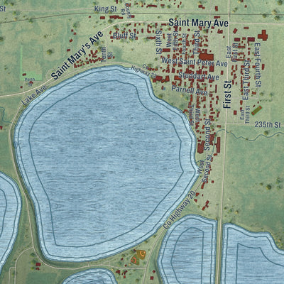 Close-up of the map of Big Stone Colony, Minnesota print showing street and building detail