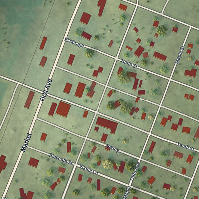 Close-up of the map of Bigelow, Minnesota print showing street and building detail