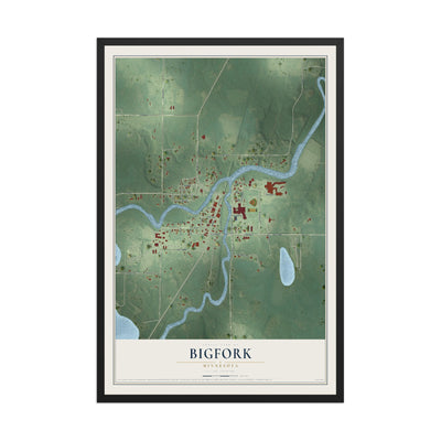 Map of Bigfork, Minnesota, 12 x 18 inch print in a black wood frame