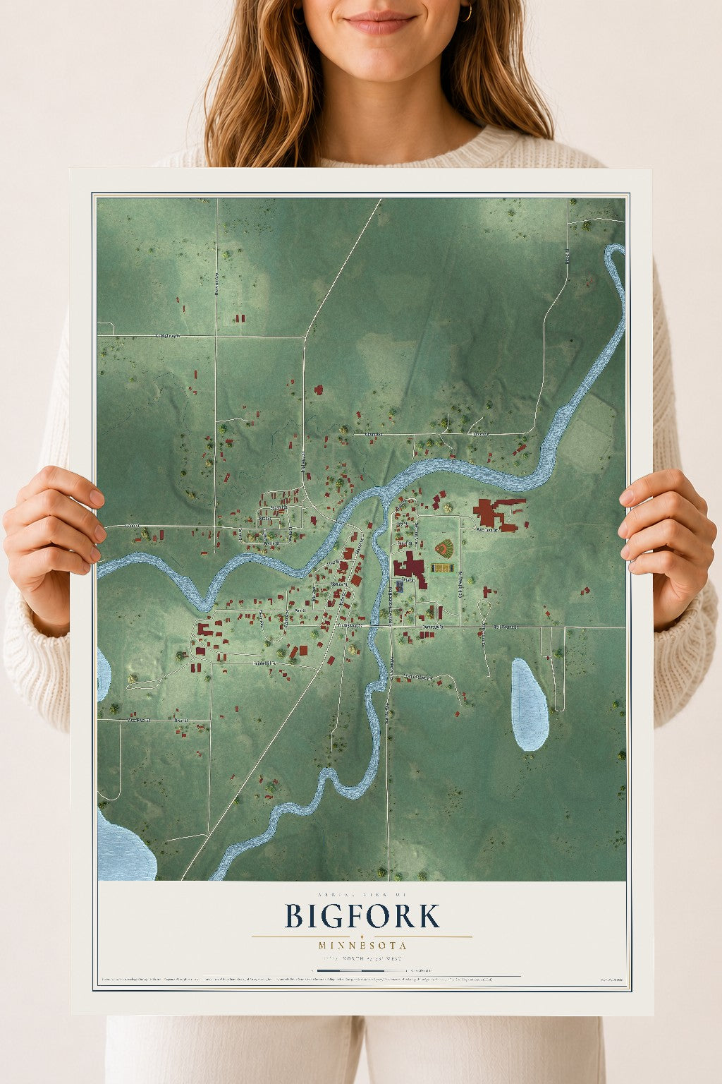 Map of Bigfork, Minnesota, 18 x 24 inch unframed archival matte print