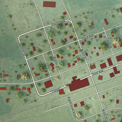 Second close-up of the map of Bingham Lake, Minnesota print showing more streets and buildings