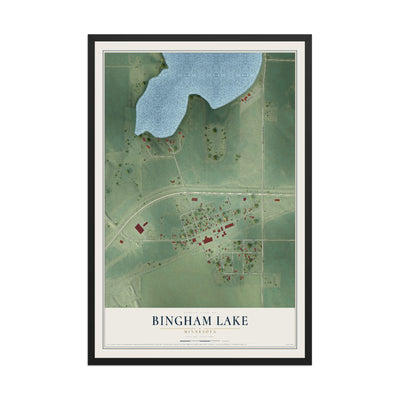 Map of Bingham Lake, Minnesota, 12 x 18 inch print in a black wood frame