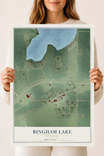 Map of Bingham Lake, Minnesota, 18 x 24 inch unframed archival matte print