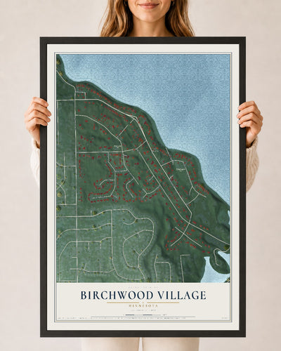 Map of Birchwood Village, Minnesota, 24 x 36 inch print in a black wood frame