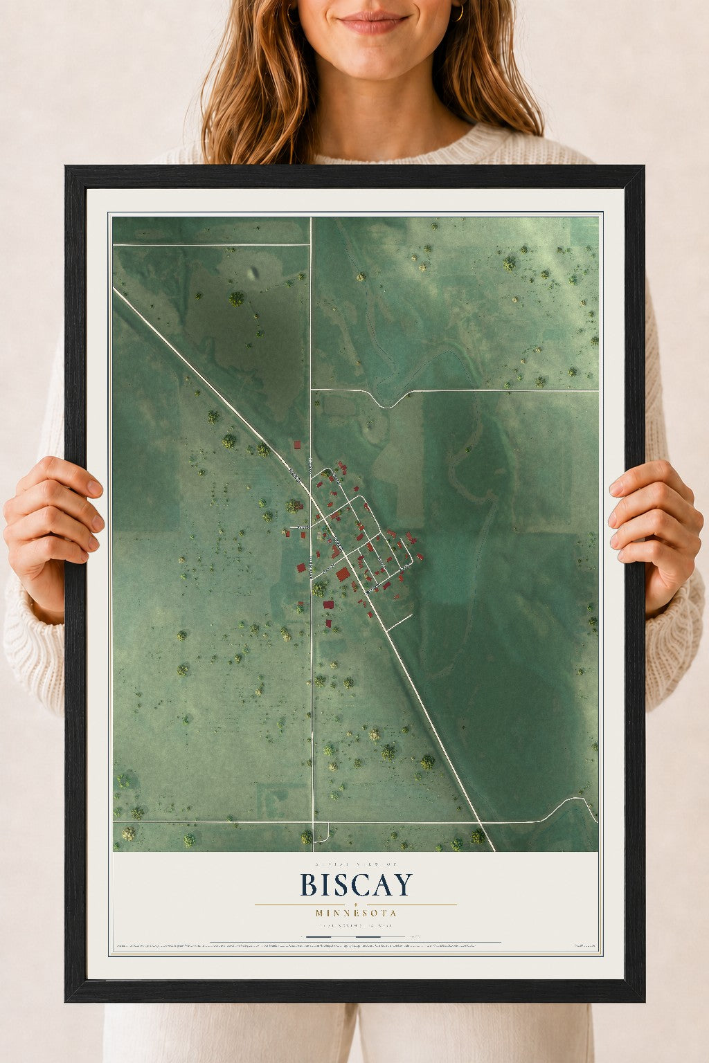 Map of Biscay, Minnesota, 18 x 24 inch print in a black wood frame