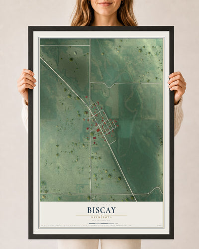 Map of Biscay, Minnesota, 24 x 36 inch print in a black wood frame