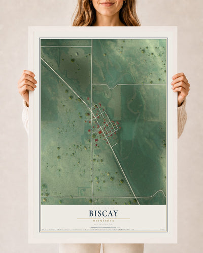 Map of Biscay, Minnesota, 24 x 36 inch print in a white wood frame