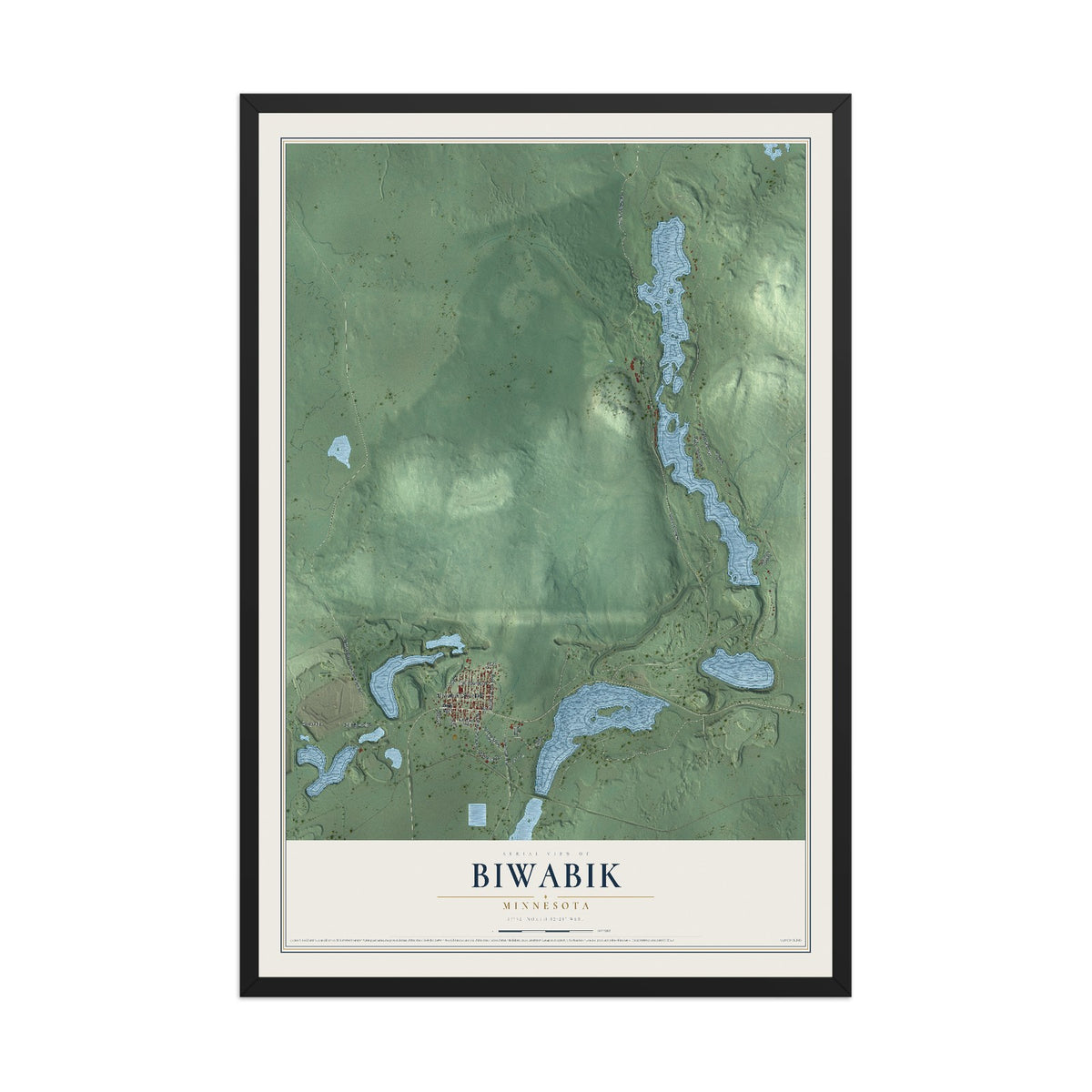 Map of Biwabik, Minnesota, 12 x 18 inch print in a black wood frame