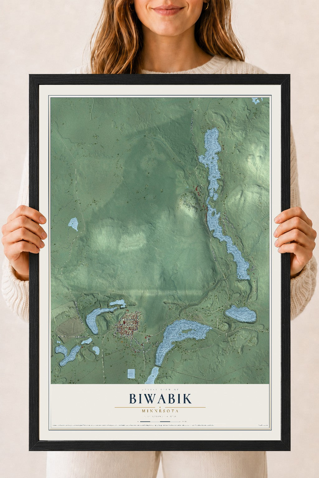 Map of Biwabik, Minnesota, 18 x 24 inch print in a black wood frame