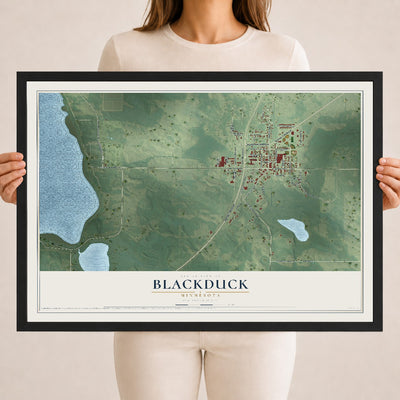 Map of Blackduck, Minnesota, 18 x 24 inch print in a black wood frame