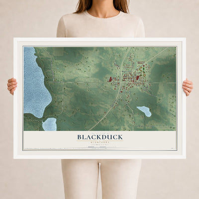 Map of Blackduck, Minnesota, 24 x 36 inch print in a white wood frame