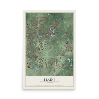 Map of Blaine, Minnesota, 12 x 18 inch unframed archival matte print