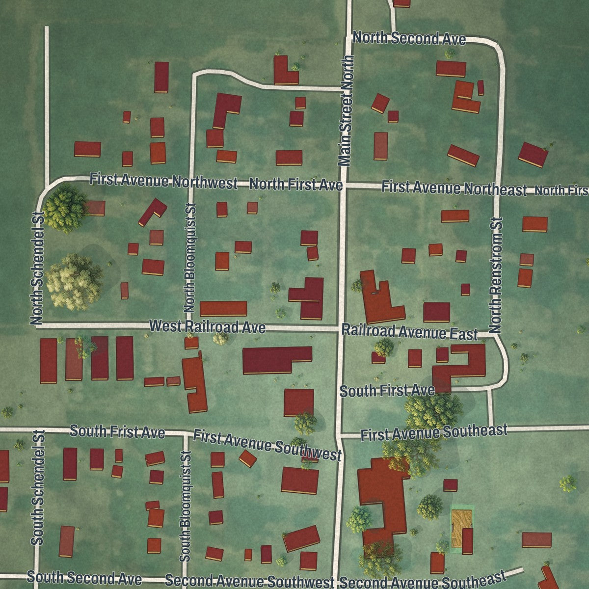 Close-up of the map of Blomkest, Minnesota print showing street and building detail